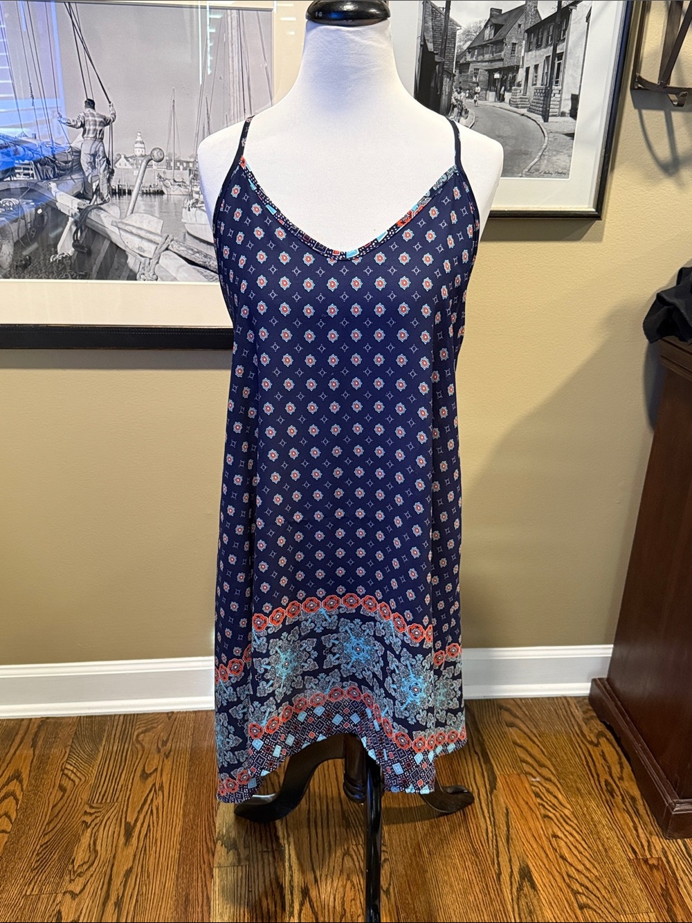 Navy Boho Border Print Dress